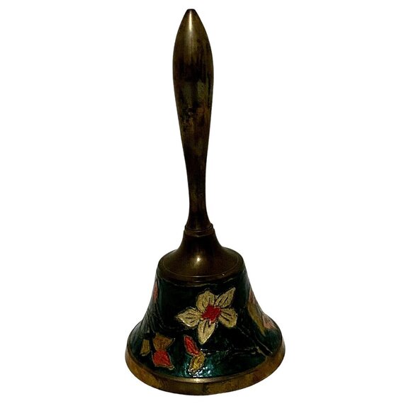 Vintage Penco Floral Painted Brass Bell Home Decor Flowers Made in India - Picture 2 of 8